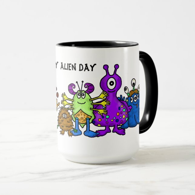 Caneca Aliens de cartoon bonitos (Frente Esquerda)