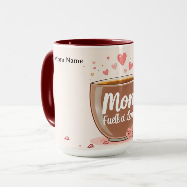 Caneca Alimentado por Amor e Café | Mãe Moderna (Frente Esquerda)