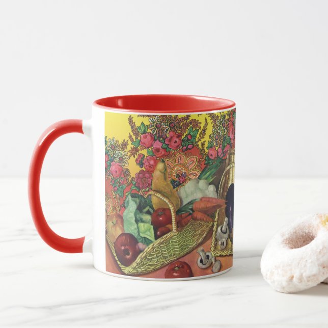 Caneca Alimentos Orgânicos, Legumes de Jardim, Flores em  (Com Donut)