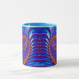 Caneca ALLAN ~ GLOSSY 3D Zany Blue Yellow Fractal ~ Mug