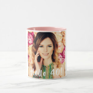 Caneca Alô de foto de aniversário de 40 anos 40 mulheres