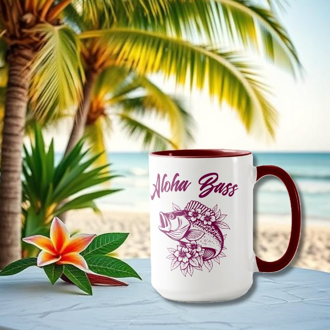 Caneca Aloha Bass-Hawaiian Wine (Aloha Bass Bass Fish Hawaiian Tropical Flowers Fisherman Trend Fish Mug)