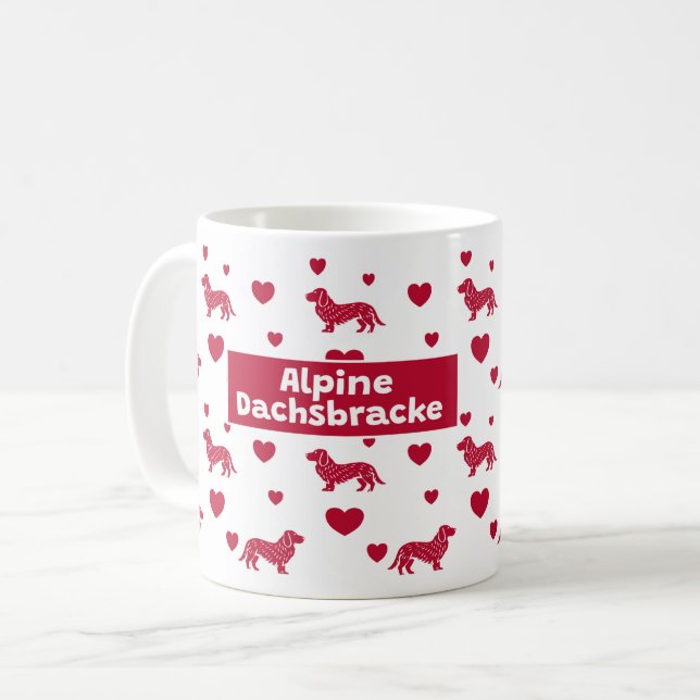 Caneca Alpina Dachsbracke Com Corações Vermelhos (Frente Esquerda)