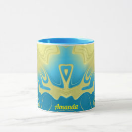 Caneca AMANDA ~ Zany 3D Fractal ~ Amarelo Azul 3D