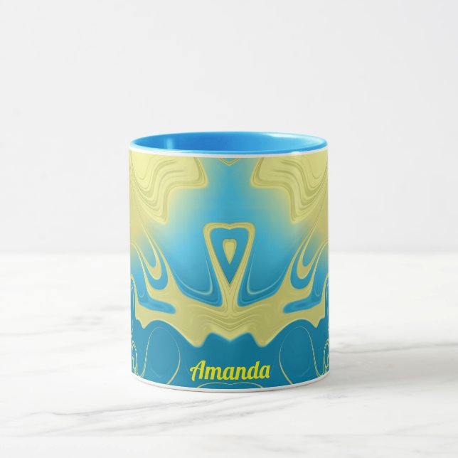 Caneca AMANDA ~ Zany 3D Fractal ~ Amarelo Azul 3D