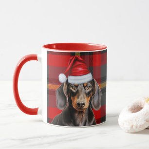 Caneca Amante de Cachorro Vermelho Xadrez Dachshund Liso