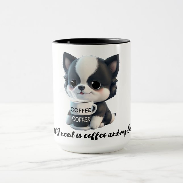 Caneca Amante de café Cachorro amante preto e branco (Centro)