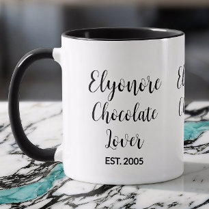 Caneca Amante de Chocolate Preto Script Nome Personalizad