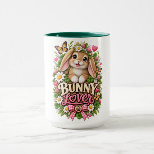 Caneca Amante de Coelho Fofo Jardim Floral Cottage Coelho