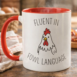 Caneca Amante de Frango Engraçado Fluente em Lingu