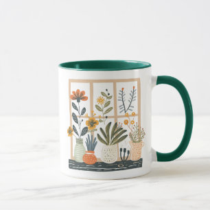 Caneca Amante de Plantas Vasos na Janela Café