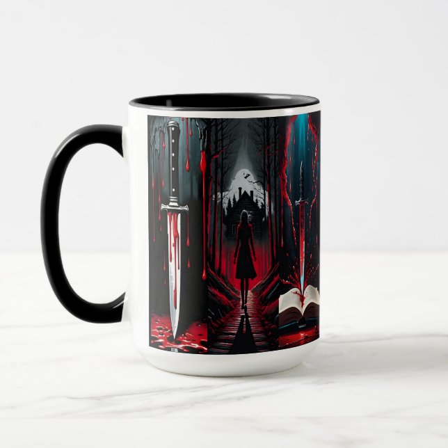 Caneca Amante de Thrillers Livros e Adagas (Esquerda)