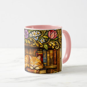Caneca Amantes de Livros e Gatos Adormecidos Vidro Falso 
