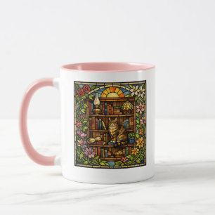 Caneca Amantes de Livros e Gatos Vidro Manchado Falso
