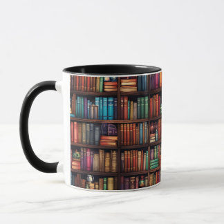 Caneca Amantes de Livros Prateleiras de Biblioteca