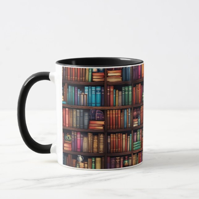 Caneca Amantes de Livros Prateleiras de Biblioteca (Esquerda)