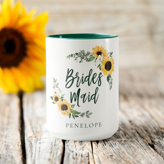 Caneca Amarelo Cadeado Girassóis Girassóis (Yellow Watercolor Sunflowers Wildflower Bridesmaid Mug)