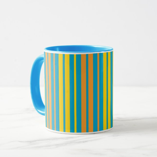 Caneca Amarelo e Laranja Listras Verticais Azul   (Frente Esquerda)