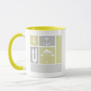 Caneca Amarelo náutico e Cinza Ancora Peixes Vane
