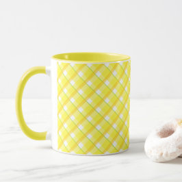 Caneca Amarelo retroativo em tiras de Xadrez branca Mug d