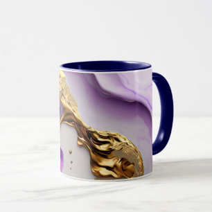 Caneca Âmbar e Mármore Bege com Ouro Líquido