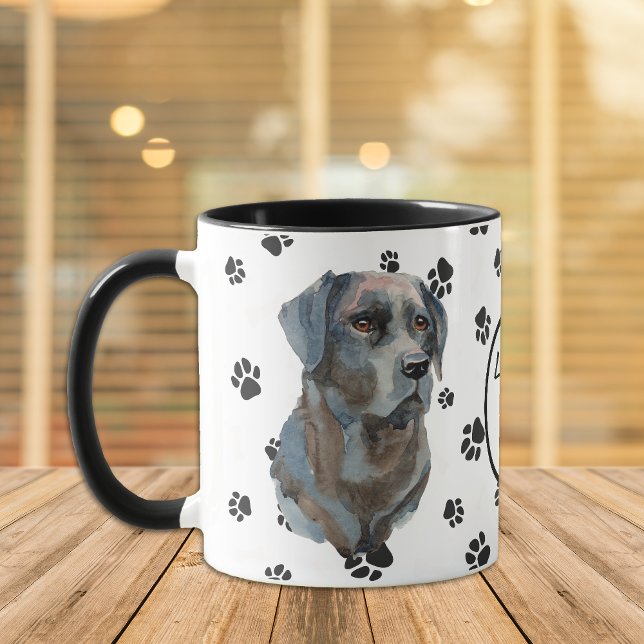 Caneca Ame A Minha Pawprint Negra Labrador (Criador carregado)