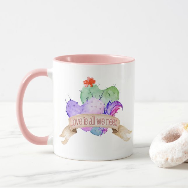 Caneca Ame Cactos Aquarela (Com Donut)