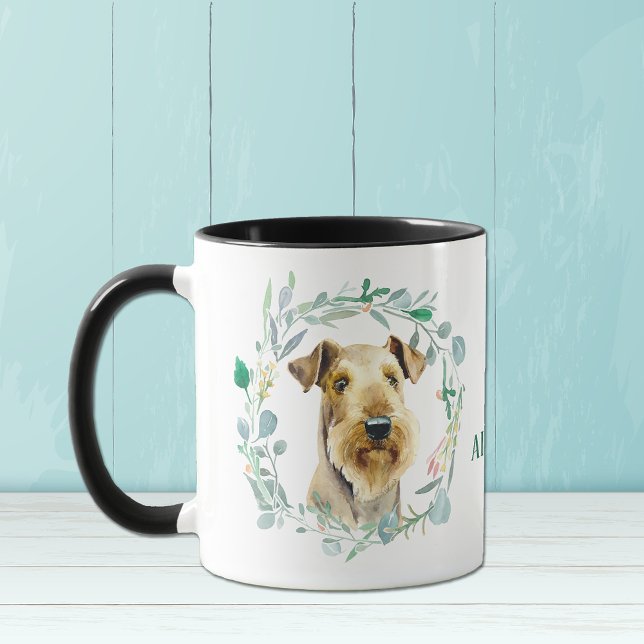 Caneca Ame Meu Airdale Terrier Wreath Coffee Mug (Criador carregado)