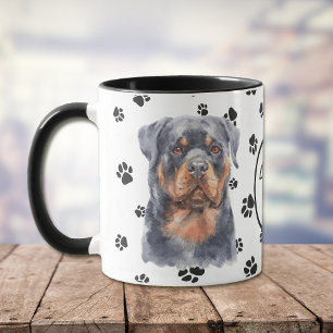 Caneca Ame Meu Cachorro Rottweiler Pawprint Mug