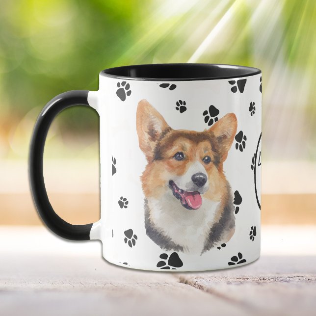 Caneca Ame Meu Cardigan Welsh Corgi Dog Pawprint (Criador carregado)