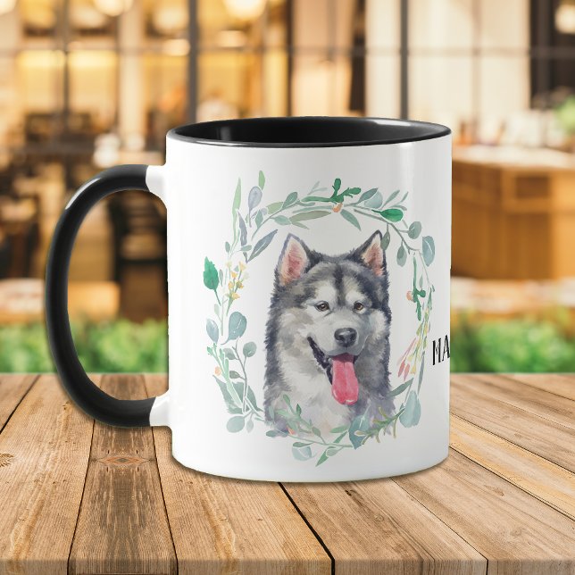 Caneca Ame Minha Malamute Wreath Coffee Mug (Criador carregado)