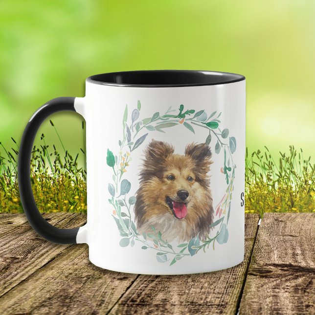 Caneca Ame Minha Sheltie Wreath Coffee Mug (Criador carregado)