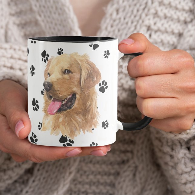 Caneca Ame O Meu Ouro Retriever Cog Pawprint (Criador carregado)