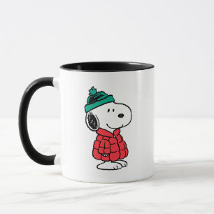 Caneca Amendoins   Casaco de inverno e chapéu de Snoopy