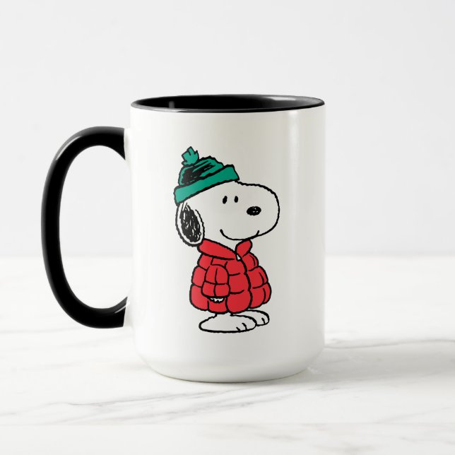 Caneca Amendoins | Casaco de inverno e chapéu de Snoopy (Esquerda)