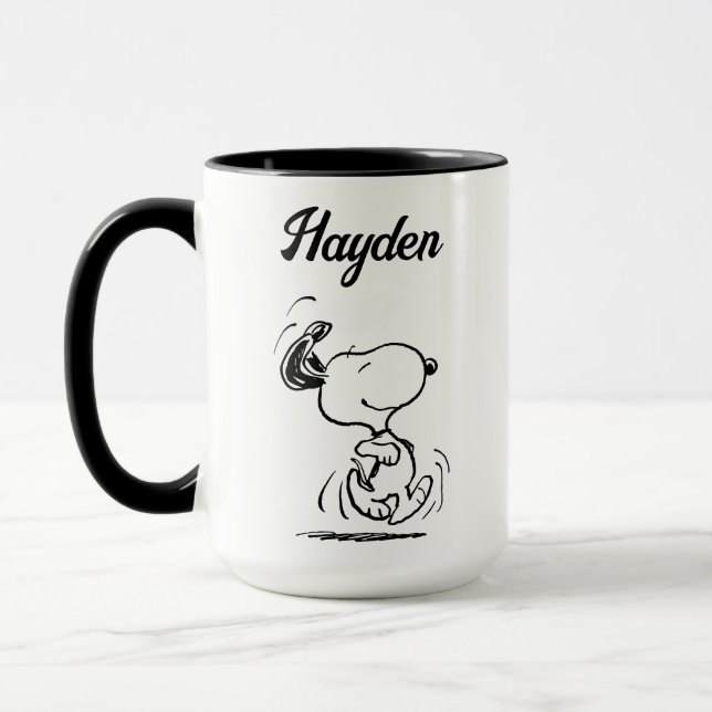 Caneca Amendoins | Dança Feliz Snoopy | Adicione seu nome (Esquerda)