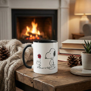 Caneca Amendoins Esnoopia e Woodstock Vermelho e Preto