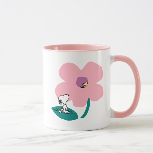 Caneca Amendoins | Ilustração da Flor Rosa-Rosa Natural (Direita)