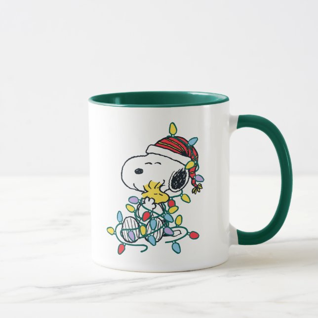 Caneca Amendoins | Padrão de amor de Natal brilhante e br (Direita)