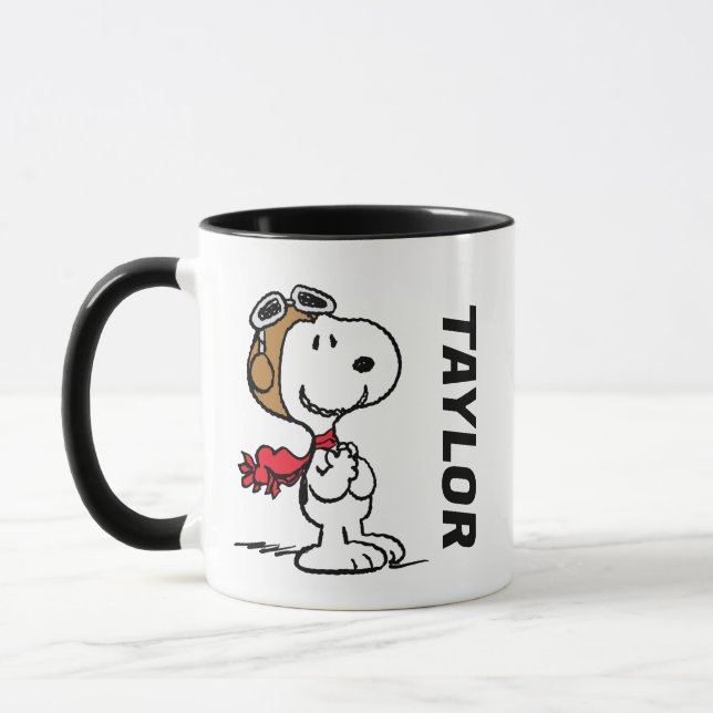 Caneca Amendoins | Snoopy O Áce Voador | Adicione seu nom (Esquerda)