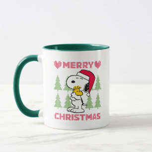Caneca Amendoins   Snoopy & Woodstock Santa Claus Hug