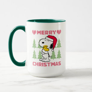 Caneca Amendoins   Snoopy & Woodstock Santa Claus Hug