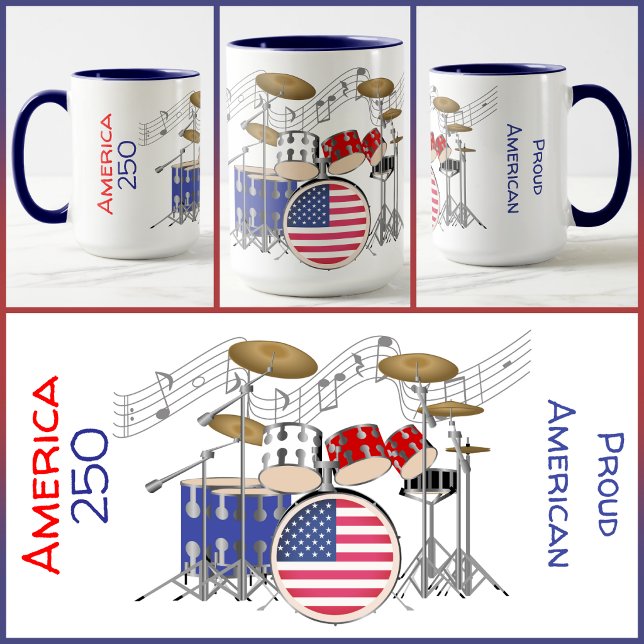 CANECA - América 250 - Vermelho/Branco/Azul - Conj (Criador carregado)