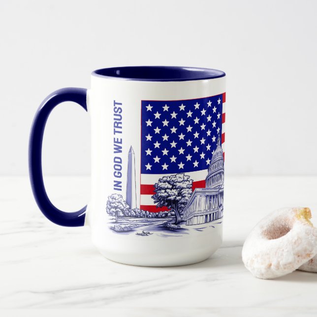 Caneca América EUA Sinalizador Monumento Ilustração de So (Com Donut)