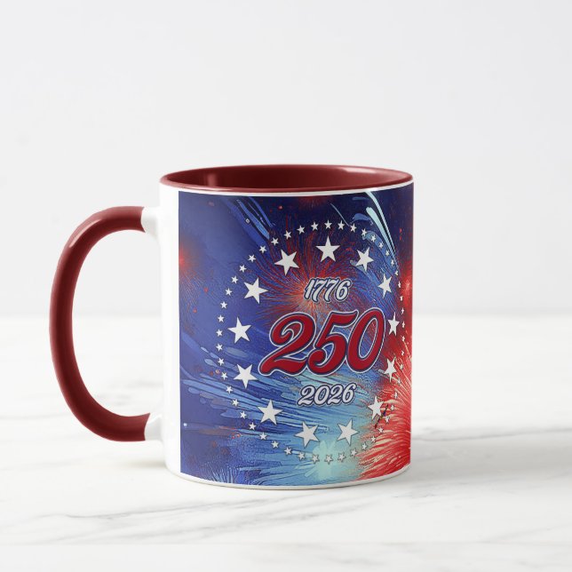 Caneca America’s 250th Birthday Graphic Fireworks Clouds (Esquerda)