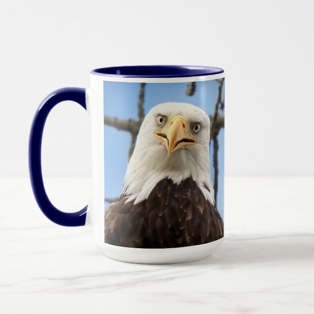 Caneca American Bald Eagle Face Wildlife Funny Blue (Esquerda)