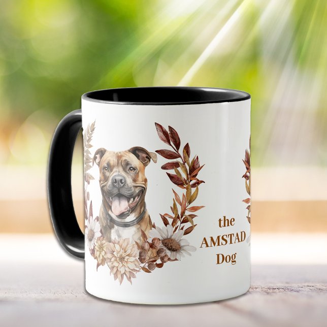 Caneca American Staffordshire Terrier Dog Autumn Wreath (Criador carregado)