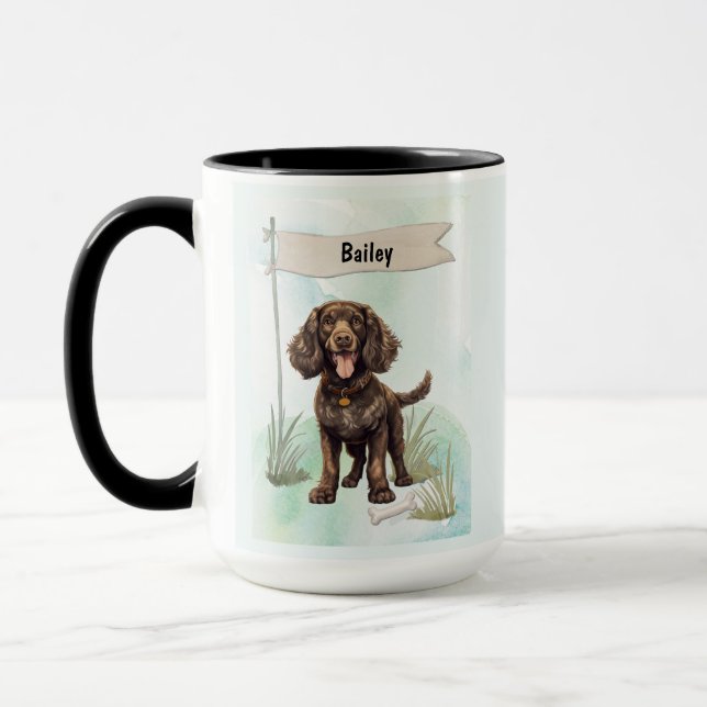 Caneca American Water Spaniel Watercolor Personalized Dog (Esquerda)