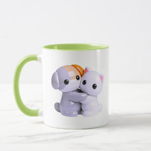 Caneca Amigos Animais Fofos Abraço Amoroso Kawaii