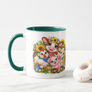 Caneca Amigos da Fazenda Adoráveis Vaca Galinha Bode Porc